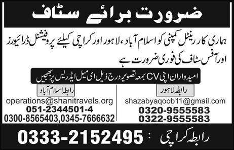 Car Rental Company Professional Driver Jobs in Pakistan