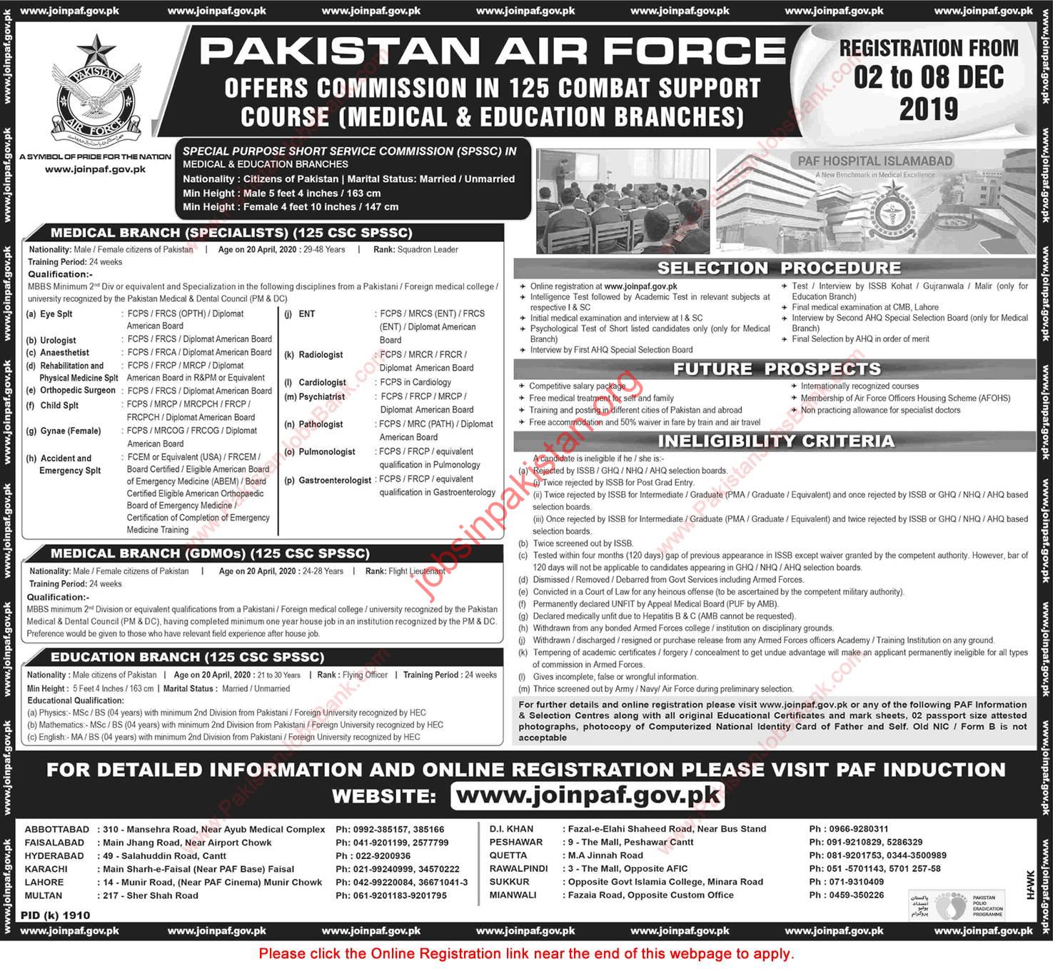 Join Pakistan Air Force As Officier SPSSC Commission in 125 Combat