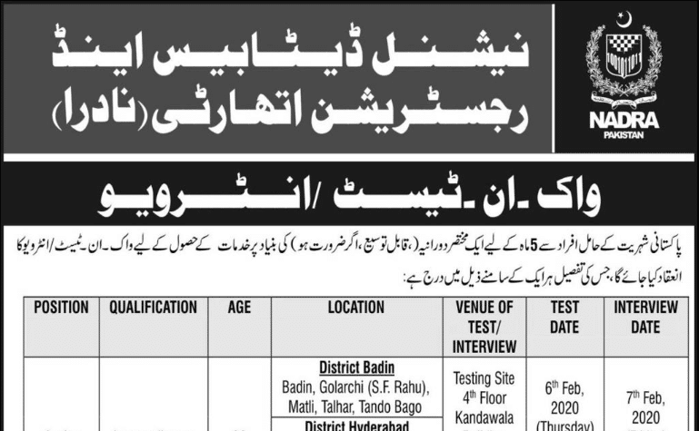 NADRA Jobs in Pakistan Latest Jobs in National Database and Registration Authority 2020