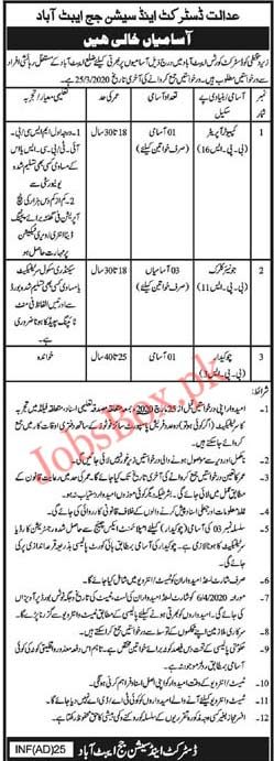 District and Session Court Abbottabad Jobs 2020