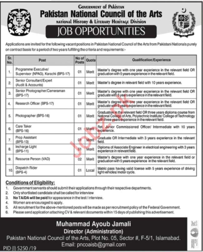 PNCA Islamabad Jobs 2020