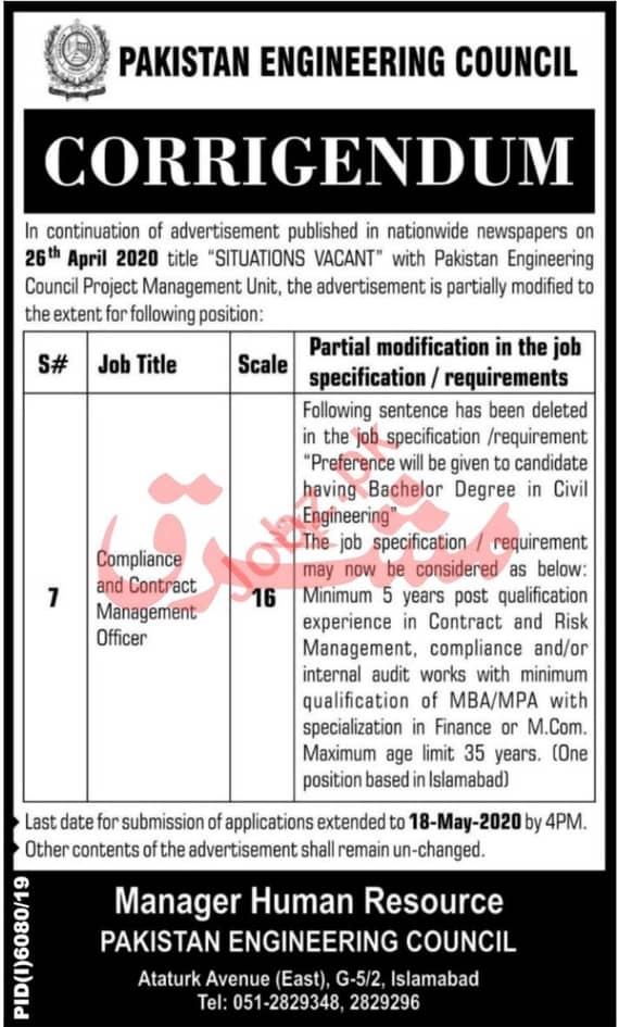 PEC Islamabad Jobs 2020