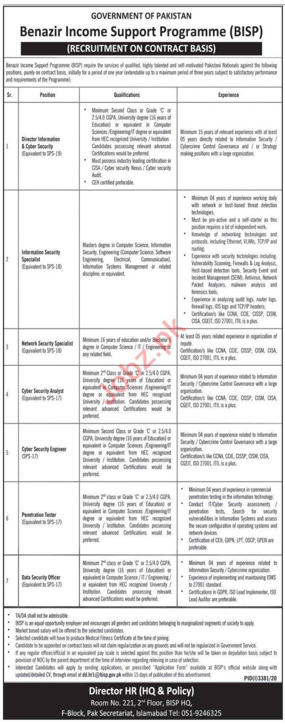 BISP Islamabad Jobs 2021 via JIP