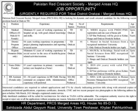 Pakistan Red Crescent Society PRCS Peshawar Jobs 2021