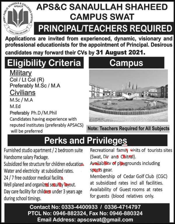 Principle & Teachers Swat Jobs