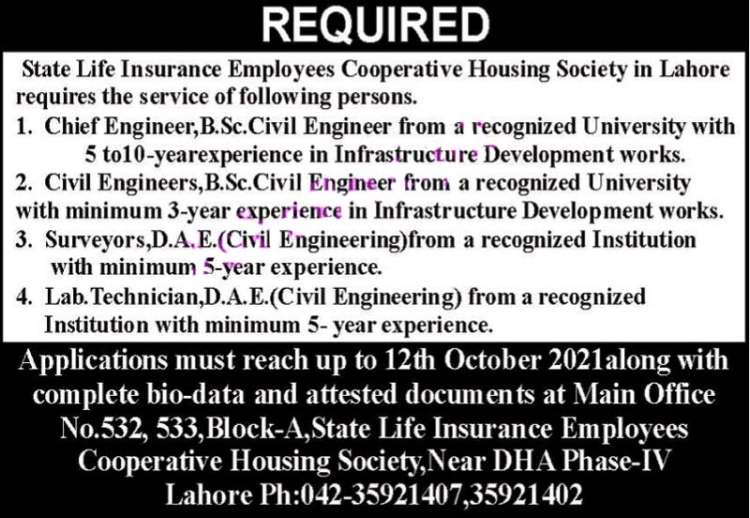 State Life Insurance Employees Cooperative Housing Society Jobs 2021
