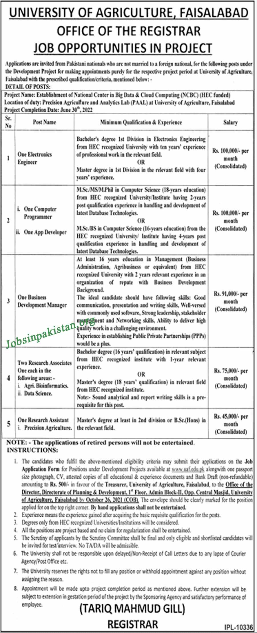 University of Agriculture Faisalabad Jobs 2021