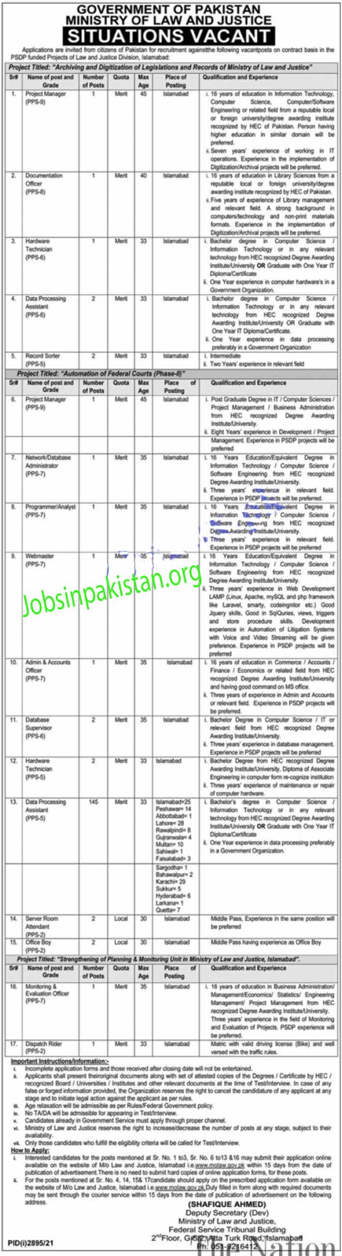 Ministry of Law and Justices Jobs 2021