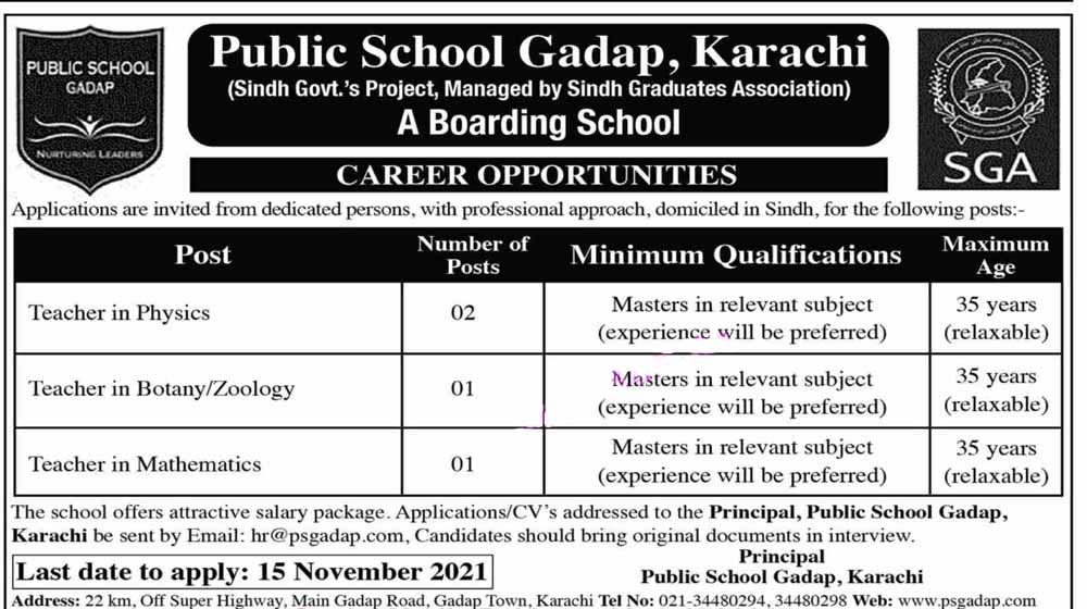 Teacher Jobs 2021 in Public School Gadap