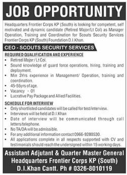 Headquarters Frontier Corps KP Scout CEO Jobs 2023